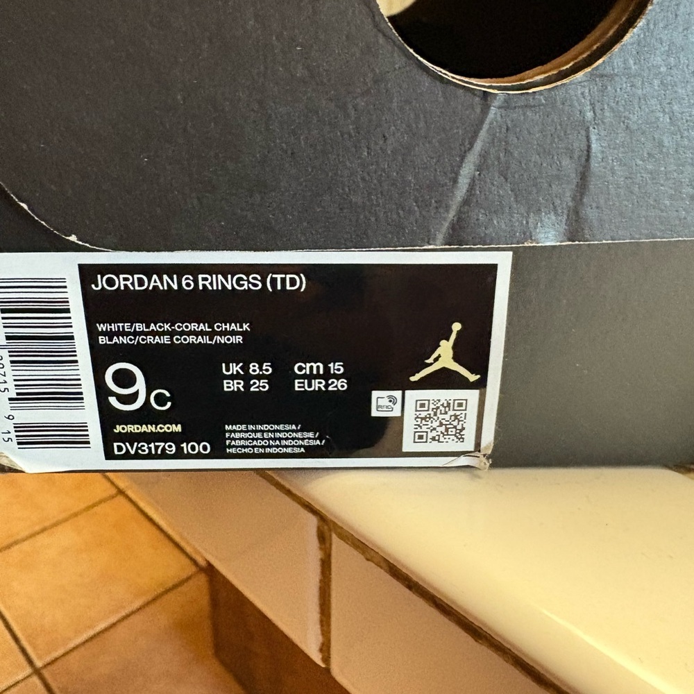 Jordan 6 Rings TD in White, Black, and Coral